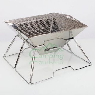   Steel Foldable BBQ Rectangle Camping Stove Gril Silverl