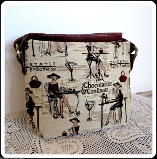 Cafe de Paris Tapestry Handbag Purse Bag 11w x 8H