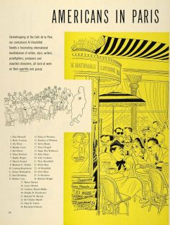 1952 Print Cafe de la Paix Paris Caricature M Pickford ORIGINAL