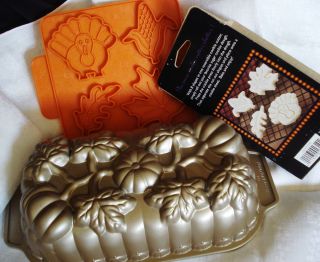 Nordic Ware Pumpkin Bread Loaf Cake Pan 8 Cookie Cutter Shapes 