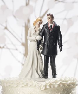 Winter Wonderland Outdoor Wedding Couple Cake Topper Figurine