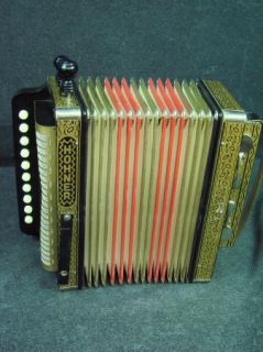 Hohner Cajun Style Button Box Accordion Red and Gold Made in Germany 