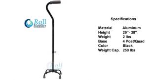 Roll Mobility Aluminum Large Base Quad Cane Lightweight and Durable 