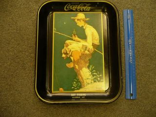 Drink Coca Cola Boy Fishing Calendar Art 1935 Norman Rockwell Tray 