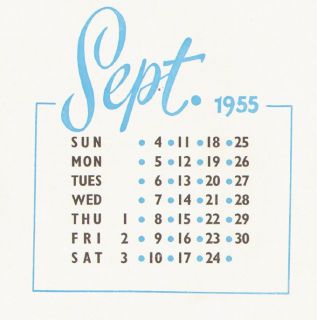   1955 September Pin Up Girl Calendar Page 57th Birthday Present