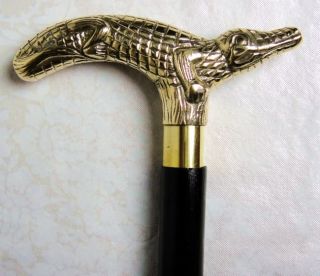 brass crocodile handle cane walking stick