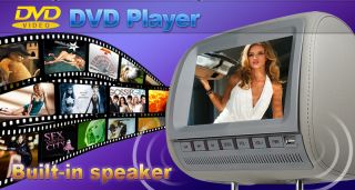   Grey Headrest Pillow Car DVD Players FM Transmit SD/USB + Headsets