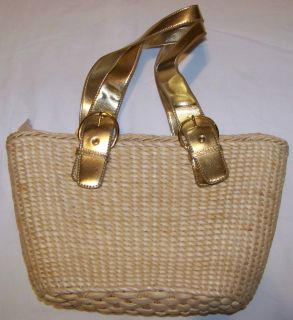 Cappelli Straw World Inc Womens Straw Gold Buckle Strap Hand Bag Purse 