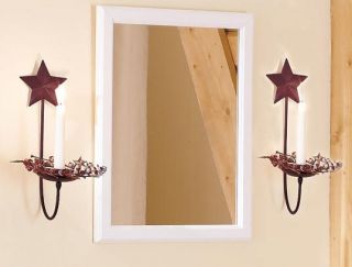 Country Star Sconce Set Candle Wall Barn Red Metal Prim