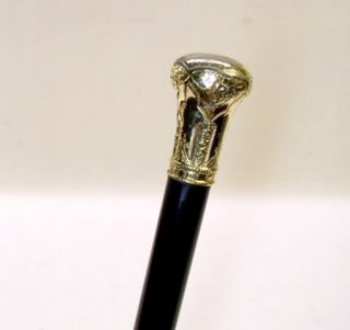   Ornate Gold Handled Walking Stick Cane Ebony Shaft DTD 1878