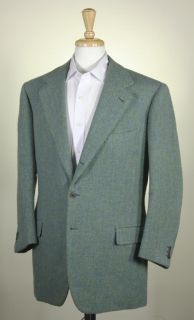 Caraceni Bespoke Green Blue Herringbone Country Tweed Sportcoat Blazer 