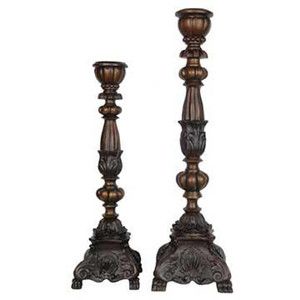 Set 2 Golden Bronze Candleholders Old World