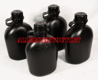 Lot of 4 Military Army 1 Quart Qt Plastic Canteen Black BPA Free Made 