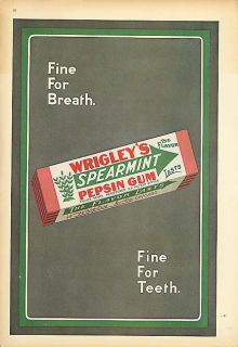 Fine for Breath Teeth Wrigleys Spearmint Gum Ad 1910