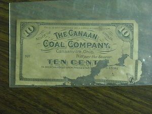Canaan Coal Co Canaanville Oh 10¢ Mining Scrip Note 10¢ in 