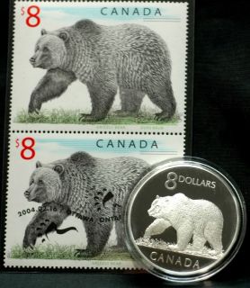 2004 Canada $8 Coin Stamp Set The Great Grizzly