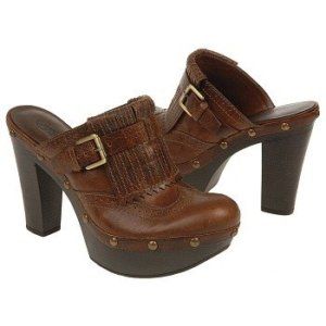 Carlos Santana Brown Leather Platform Clog Shoes Dia