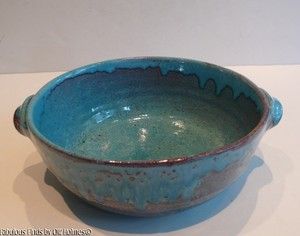 Large North State North Carolina Art Pottery Bowl Chinese Blue Red 