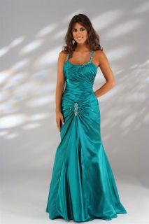 NWT Shimmer Ruched Mermaid Jade Green Prom Pageant Dress Evening Gown 