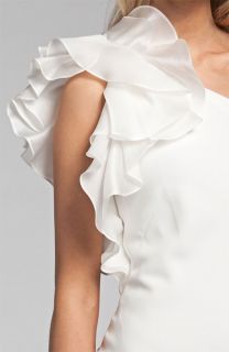 New Carmen Marc Valvo One Shoulder Ruffle Crepe Dress Gown Size 10 $ 