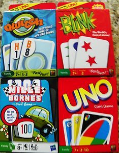 UNO, QWITCH, MILLE BORNES & BLINK FAMILY CARD GAMES New