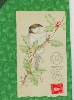Christmas 19 Stocking Cardinal Chickadee Birdhouse Cotton Fabric 