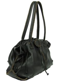 Carlos Falchi Black PEBBLED Leather Handbag Purse Whip Stitch Shoulder 