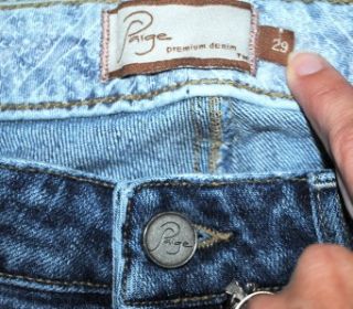 Paige Laurel Canyon Lowrise Flare Jeans in Medium Destruction Sz 8 29 