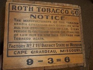 Vintage Roth Tobacco Co Cape Girardeau Missouri 9 3 6 Advertising Wood 