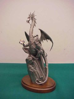 Dragon Tales by James L Casey Pewter 0222 2500 1986 Wood Base Dragons 