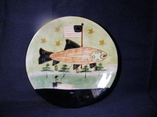 Carol Endres Pure Art Folk Art Plate, Country Patriot Fishing