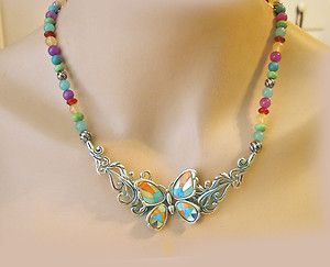 CAROLYN POLLACK MARIPOSA CHANNEL INLAY BUTTERFLY BEADED NECKLACE