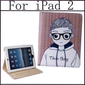 Cartoon characters design leather case cover with stand for apple iPad 