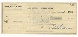 carl reiner hand signed autographed bank check
