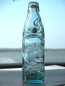 Codd Fish Bottle with Cobalt Marble Stopper J Roberts Castleford