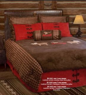 Rustic Cabin Bedding Set Comforter Moose Canoe Plaid Red Brown Lodge 