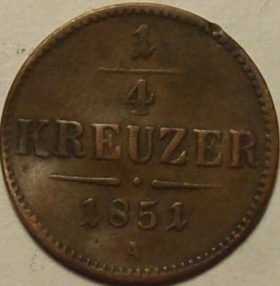   Kreuzer Copper Coin Kingdom of Prussia Frederick William IV Dated 1851