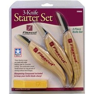 Flexcut Carving Tools 3 Knife Starter Set Edge Holding Steel KN500 