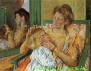 Mother Combing Her Childs Hair Mary Cassatt Repro Oil