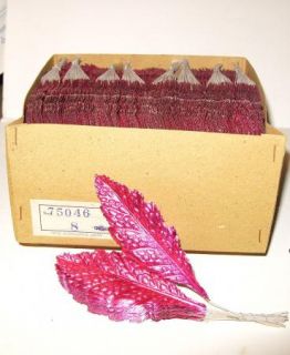 3DOZ Vintage Millinery Flower Xmas Foil Leaves Pink Red Corsage Wreath 