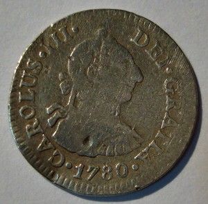 1780 Mexico Carolus III ½ Real F F Silver Coin