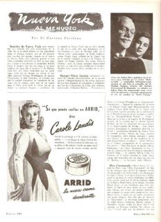 ARRID Deodorant & CAROLE LANDIS Orig. ARGENTINA AD 1947