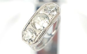    Platinum Diamoned Ring Edwardian Period 2 95 Caret Hand Scrolled 4