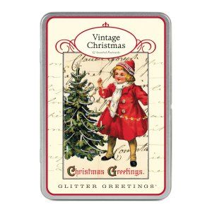 Cavallini & Company Glitter Greetings VINTAGE CHRISTMAS Postcards GG 