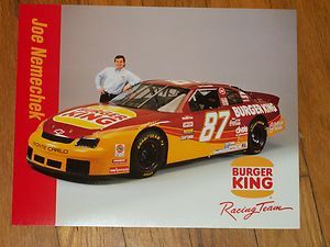 87 Burger King Joe Nemechek Racing NASCAR Postcard 1995