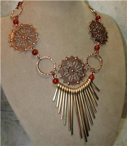 Big Funky Copper Carnelian Gem Necklace See Earrings