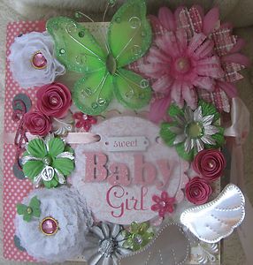 Baby Girl Paper Bag Scrapbook Album Premade 7.75 x 8.5  UAMD