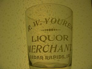 CEDAR RAPIDS IOWA Etched Pre Pro shot glass circa early 1900s/ WHISKEY 