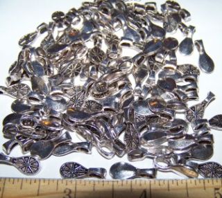 100 Medium Dichroic Glass Pendant Bails Jewelry Antiqued Silver Flat 