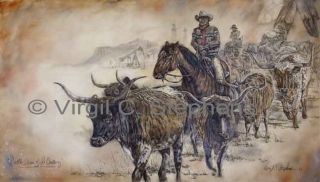 TEXAS LONGHORN CATTLE HISTORIC CATTLE DRIVE OF THE CENTURY, GICLEE 